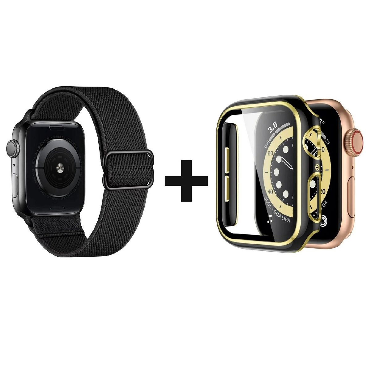 GENERICO - CORREA NYLON + BUMPER PARA APPLE WATCH NEGRO BORDE DORARO 40 MM