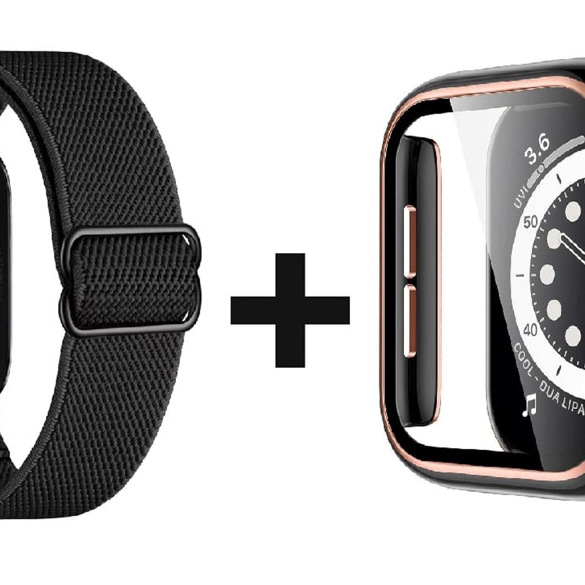 GENERICO - CORREA NYLON + BUMPER PARA APPLE WATCH NEGRO BORDE ROSA 40 MM
