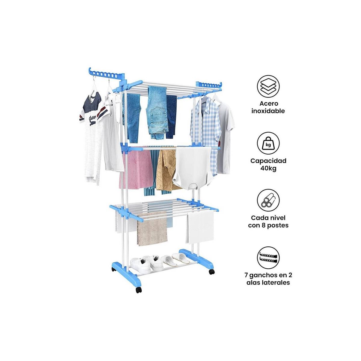 GENERICO - TENDEDERO DE ROPA  MULTIFUNCIONAL PLEGABLE DE 3 NIVELES