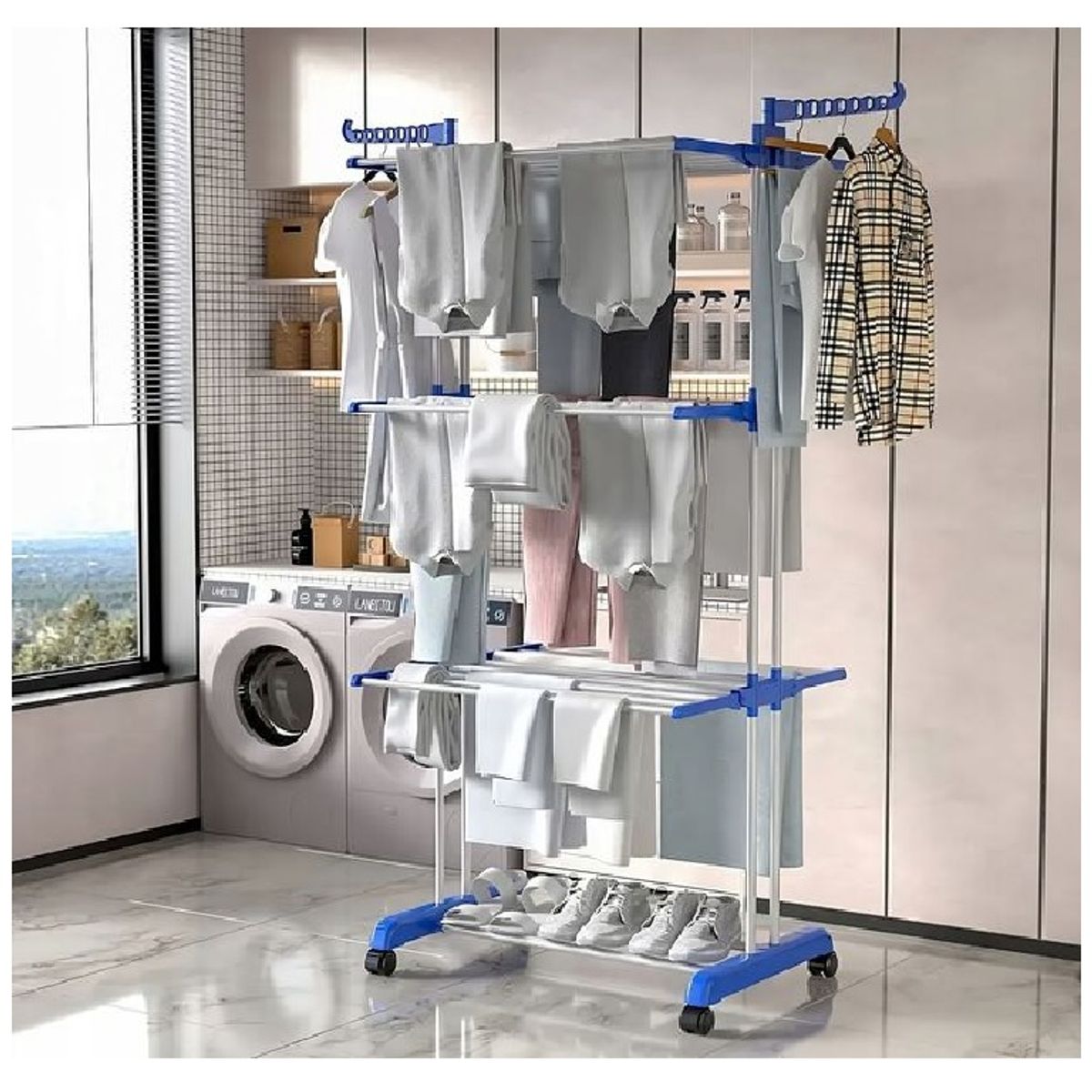 GENERICO - TENDEDERO DE ROPA  MULTIFUNCIONAL PLEGABLE DE 3 NIVELES