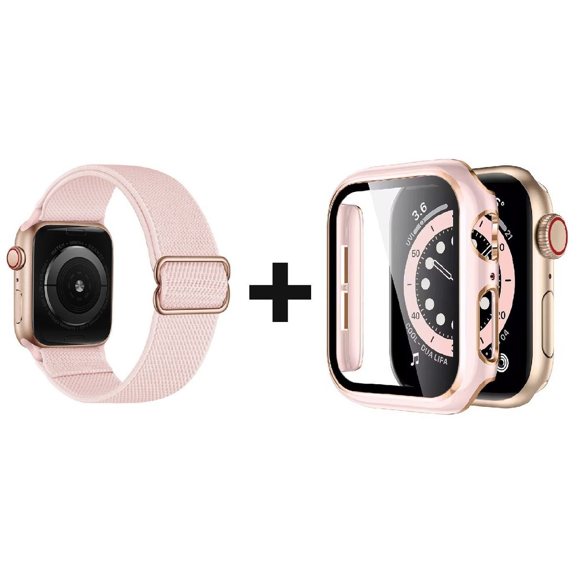GENERICO - CORREA NYLON + BUMPER PARA APPLE WATCH ROSADO BORDE DORARO 40 MM