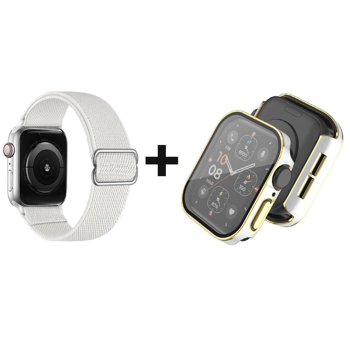 GENERICO - CORREA NYLON + BUMPER PARA APPLE WATCH BLANCO BORDE DORARO 40 MM
