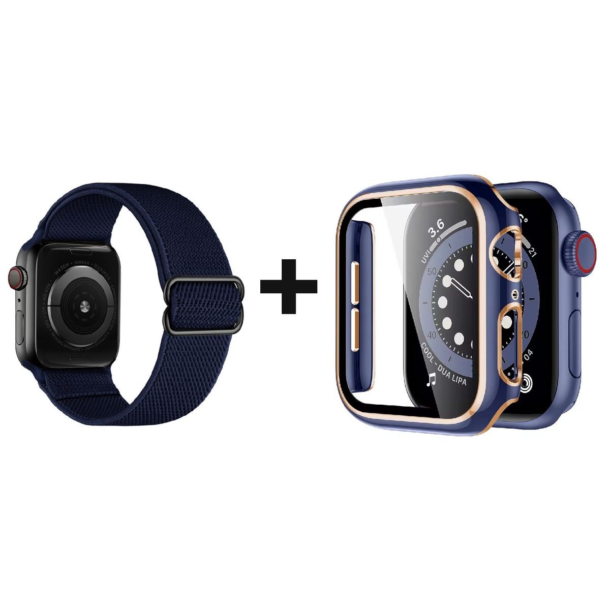 GENERICO - CORREA NYLON + BUMPER PARA APPLE WATCH AZUL BORDE DORARO 40 MM