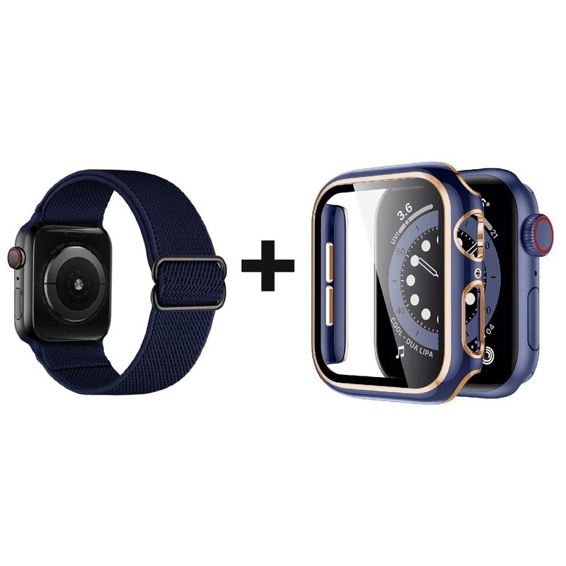 GENERICO - CORREA NYLON + BUMPER PARA APPLE WATCH AZUL BORDE DORARO 40 MM