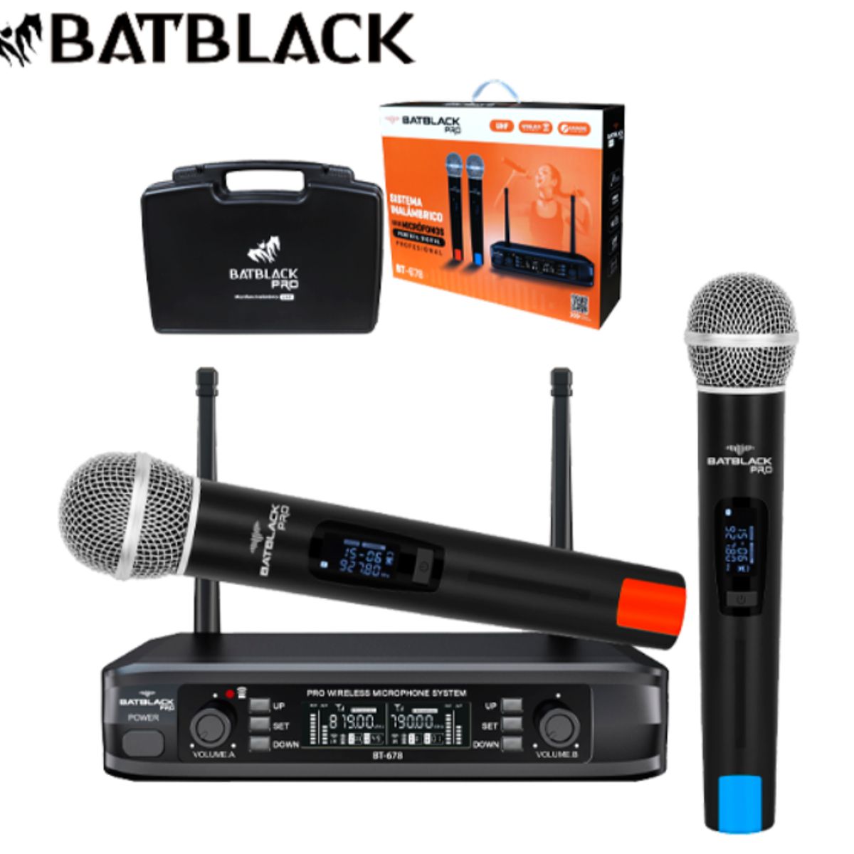BATBLACK - Micrófono Inalámbrico Profesional Batblack BT-678 multifrecuencia
