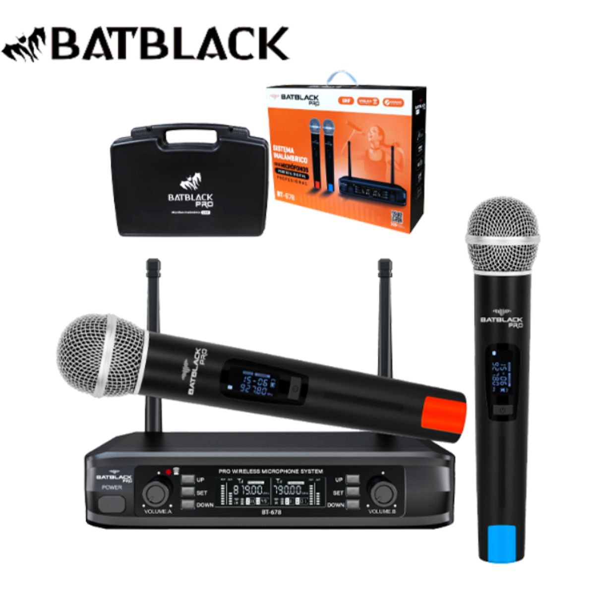 BATBLACK - Micrófono Inalámbrico Profesional Batblack BT-678 multifrecuencia