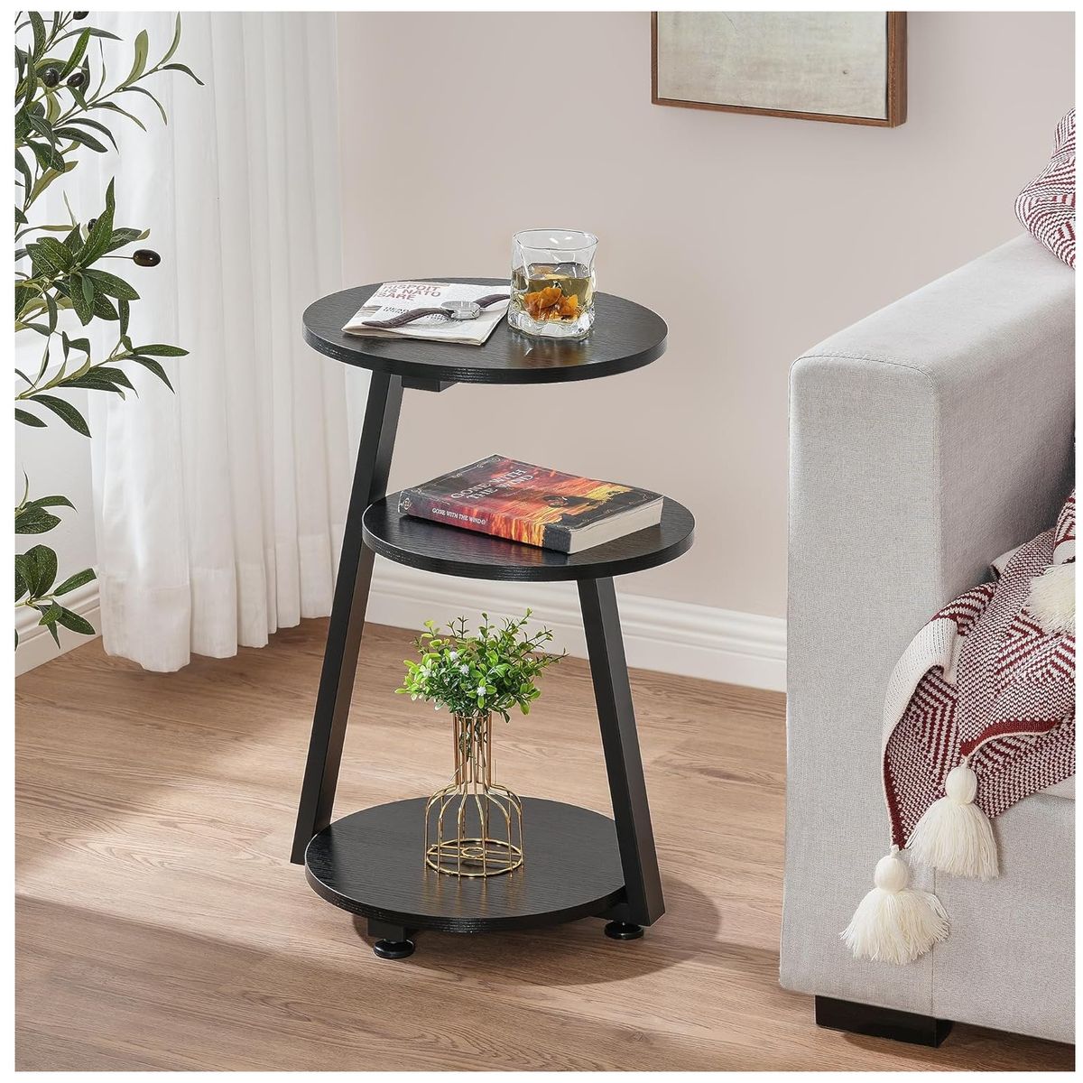 GENERICO - Mesa auxiliar de tres niveles industrial negro