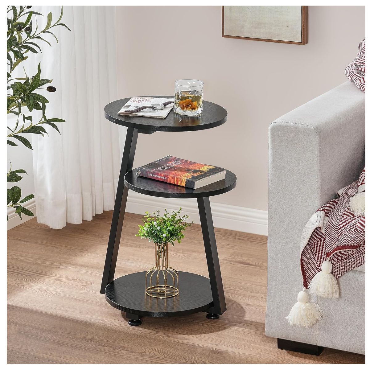 GENERICO - Mesa auxiliar de tres niveles industrial negro