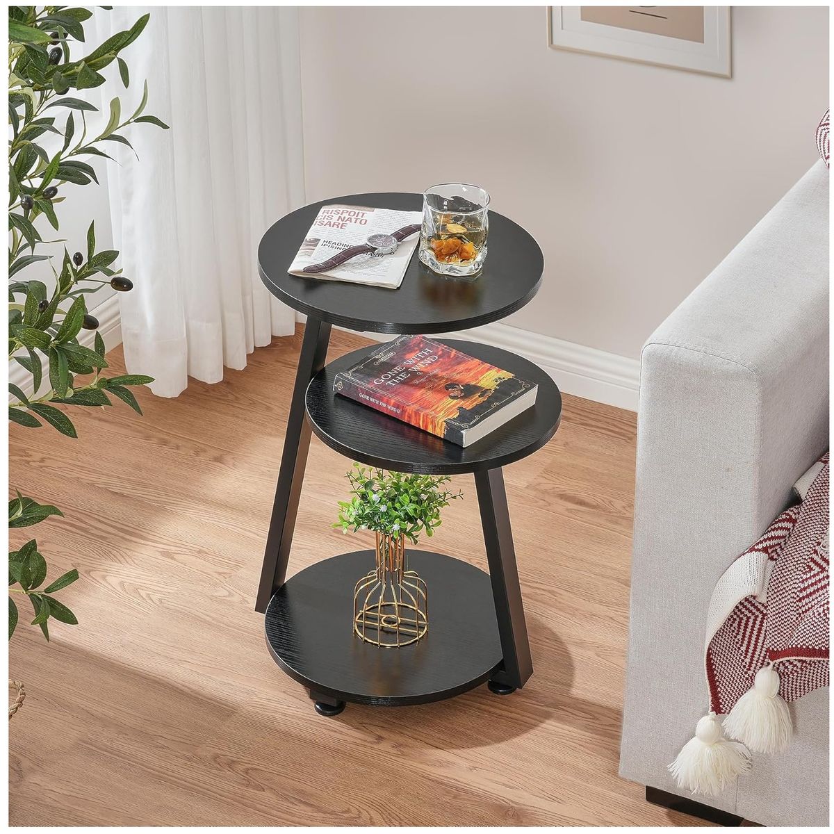 GENERICO - Mesa auxiliar de tres niveles industrial negro