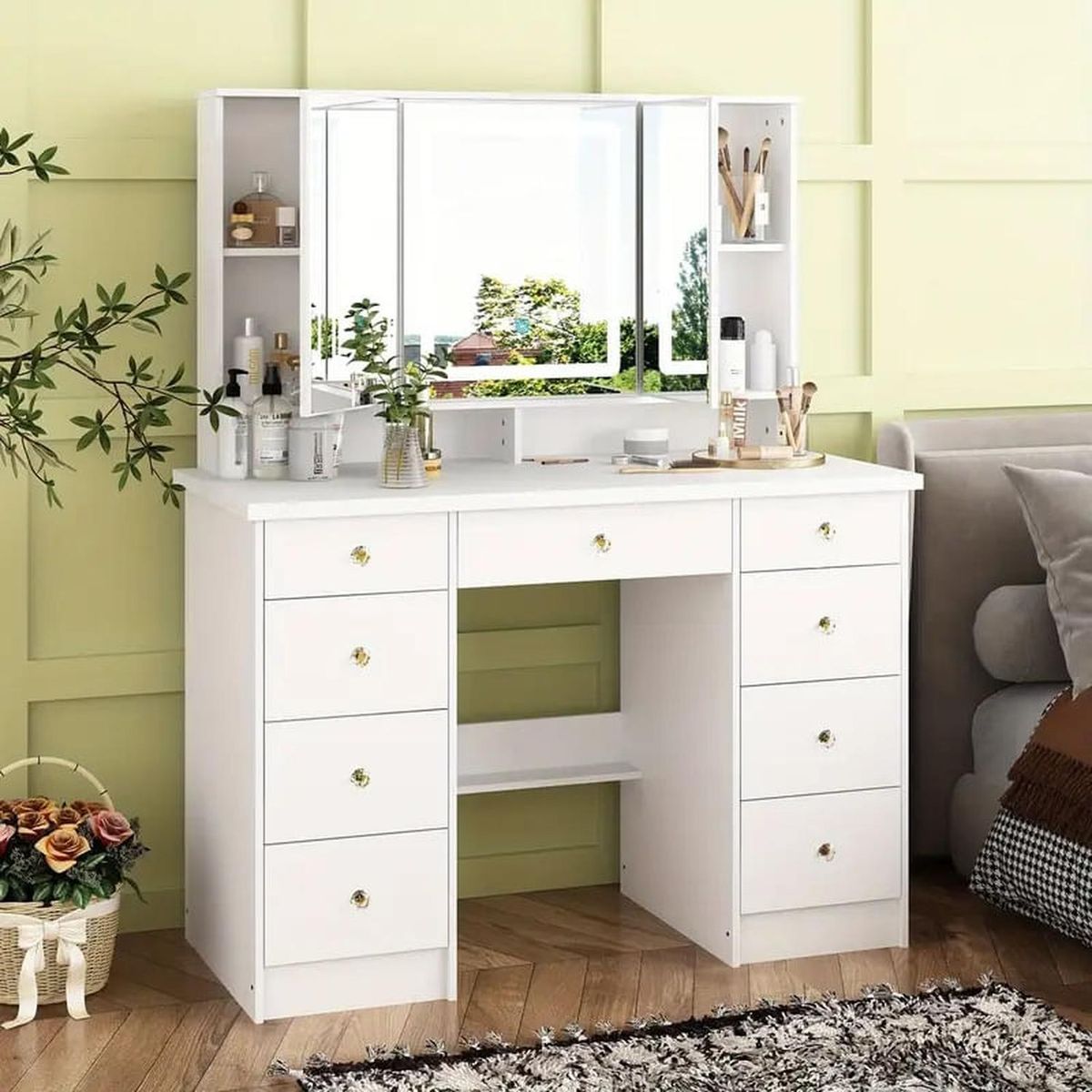 MUEBLES CRISOSTOMO - Tocador de Maquillaje con Luces Led Blanco 110cm