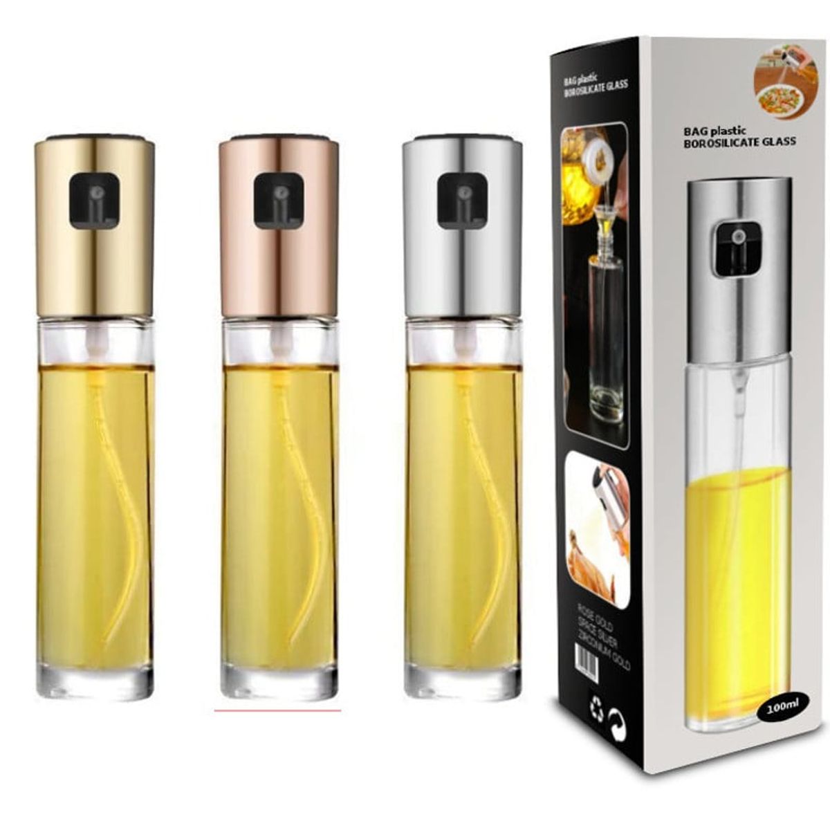 GENERICO - 3 Spray Pulverizador Aceite Oliva Cocina Botella Vidrio