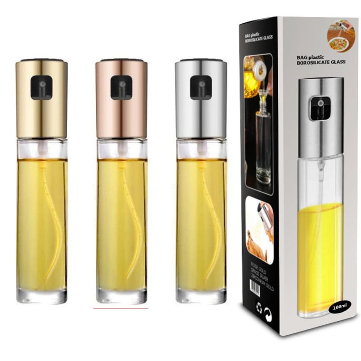 GENERICO - 3 Spray Pulverizador Aceite Oliva Cocina Botella Vidrio