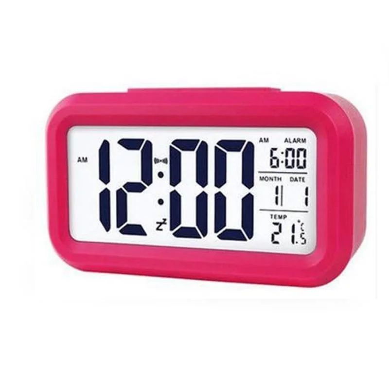 GENERICO - RELOJ ALARMA DIGITAL FUCSIA COMPACTO CON TERMÓMETRO Y CALENDARIO