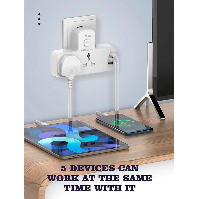 LDNIO - Tomacorriente doble con 3 x USB LDNIO SC2311- Blanco