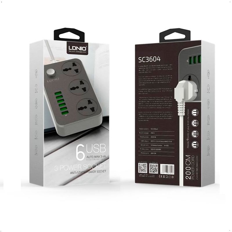 LDNIO - Regleta de enchufes universal LDNIO  6 USB  protector sobretensiones