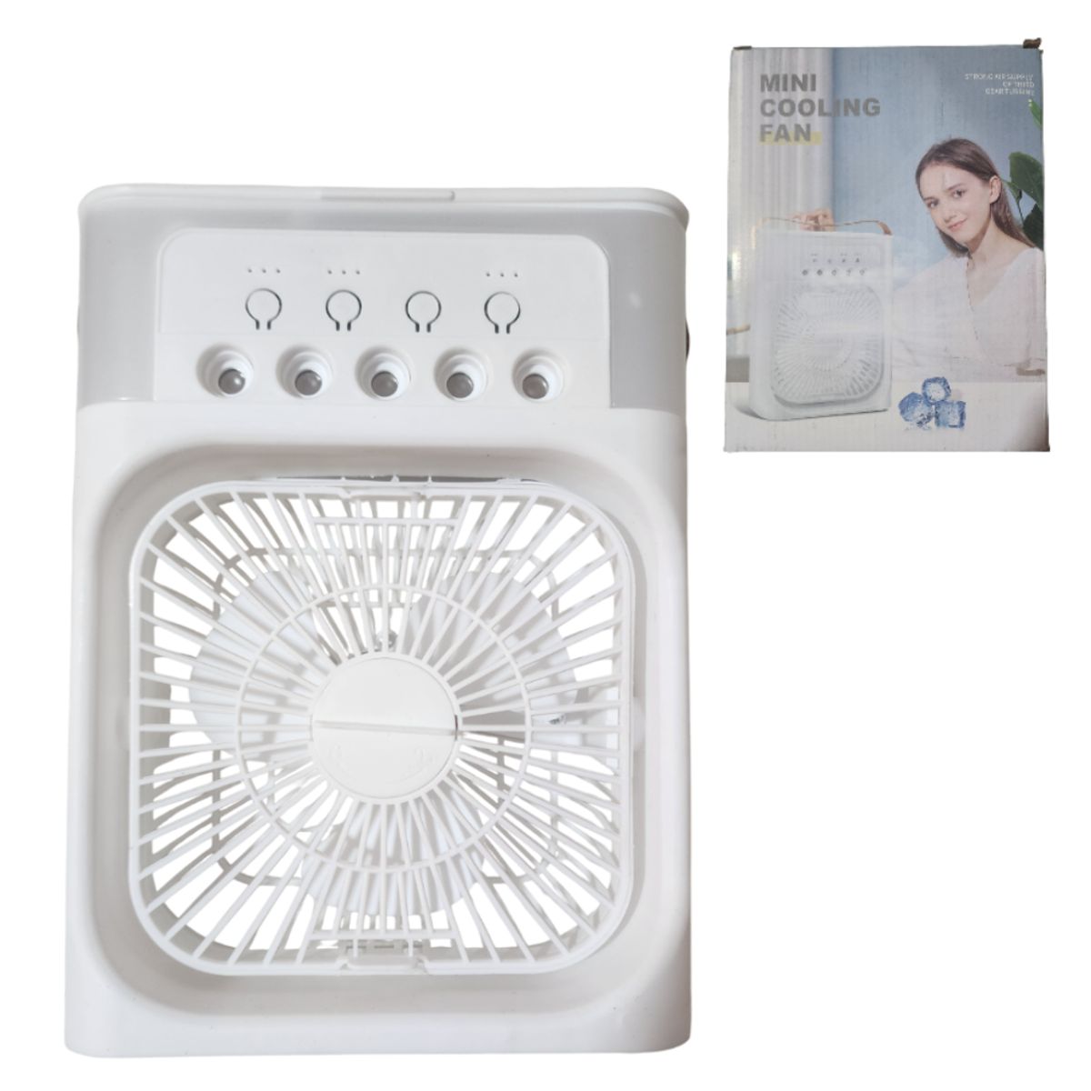 GENERICO - Mini Ventilador Portátil con Luz y Múltiples Modos - Blanco