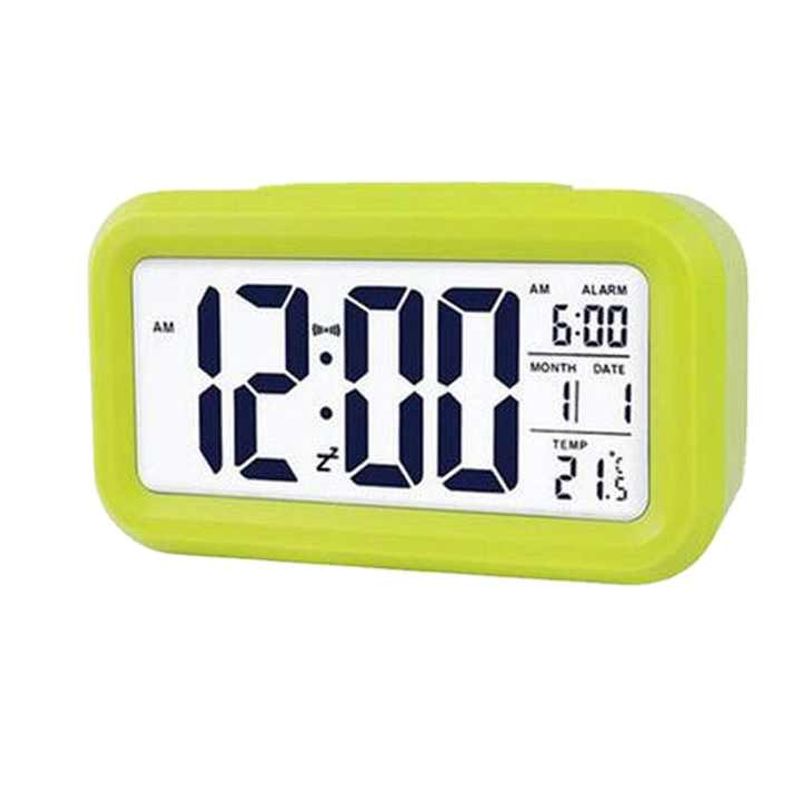 GENERICO - RELOJ ALARMA DIGITAL VERDE COMPACTO CON TERMÓMETRO Y CALENDARIO