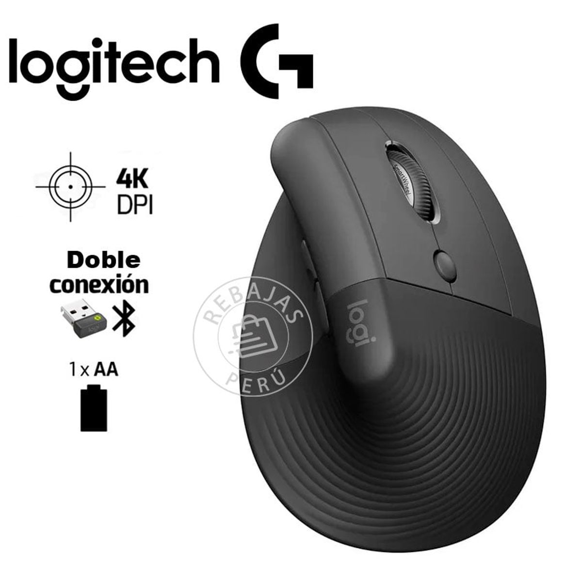 LOGITECH - Logitech Lift El Ratón Vertical Inalámbrico para Cuidar Tu Postura