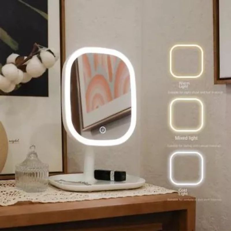 GENERICO - Espejo De Maquillaje Táctil Con 3 Tonos De Luz Recargable