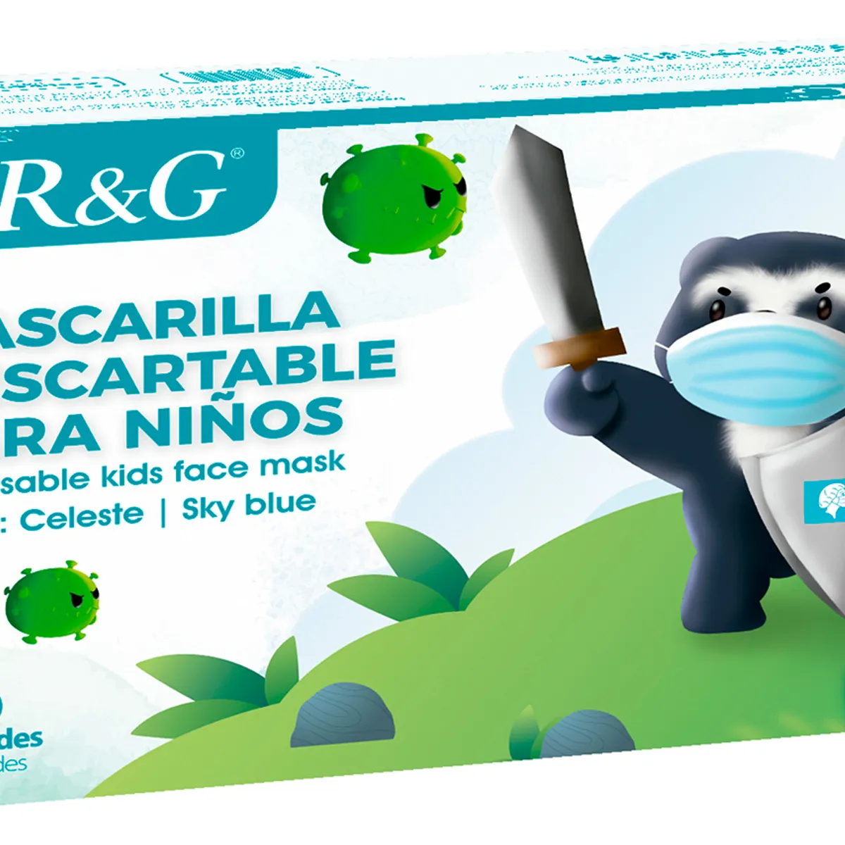 R&G - Mascarilla Descartable para Niños color Celeste Caja x 50 und - R&G