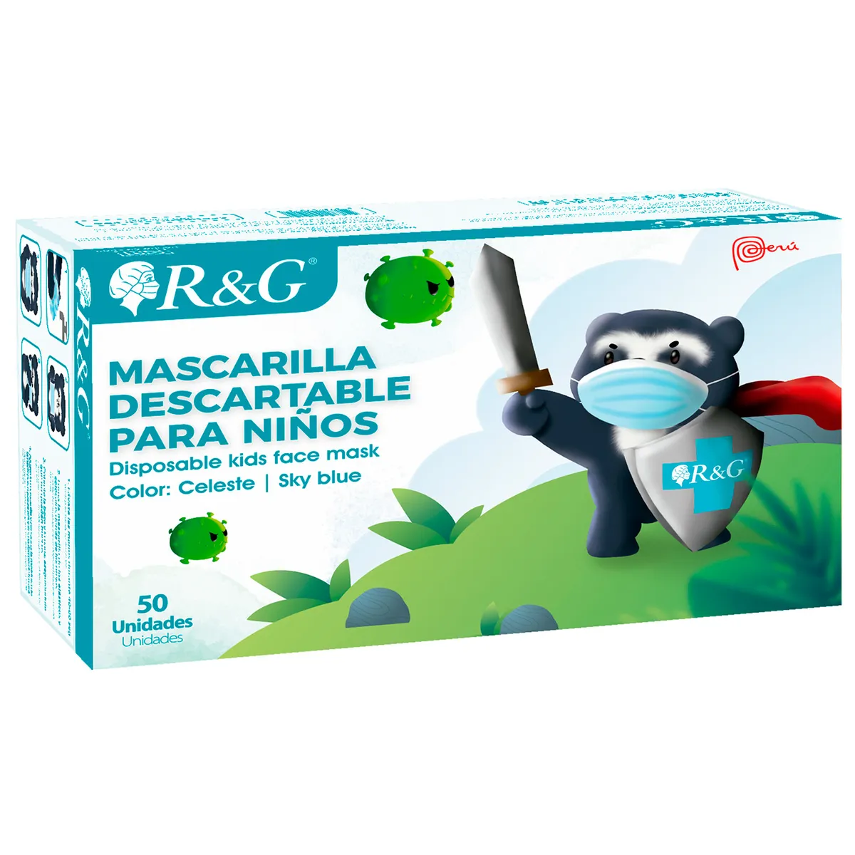 R&G - Mascarilla Descartable para Niños color Celeste Caja x 50 und - R&G