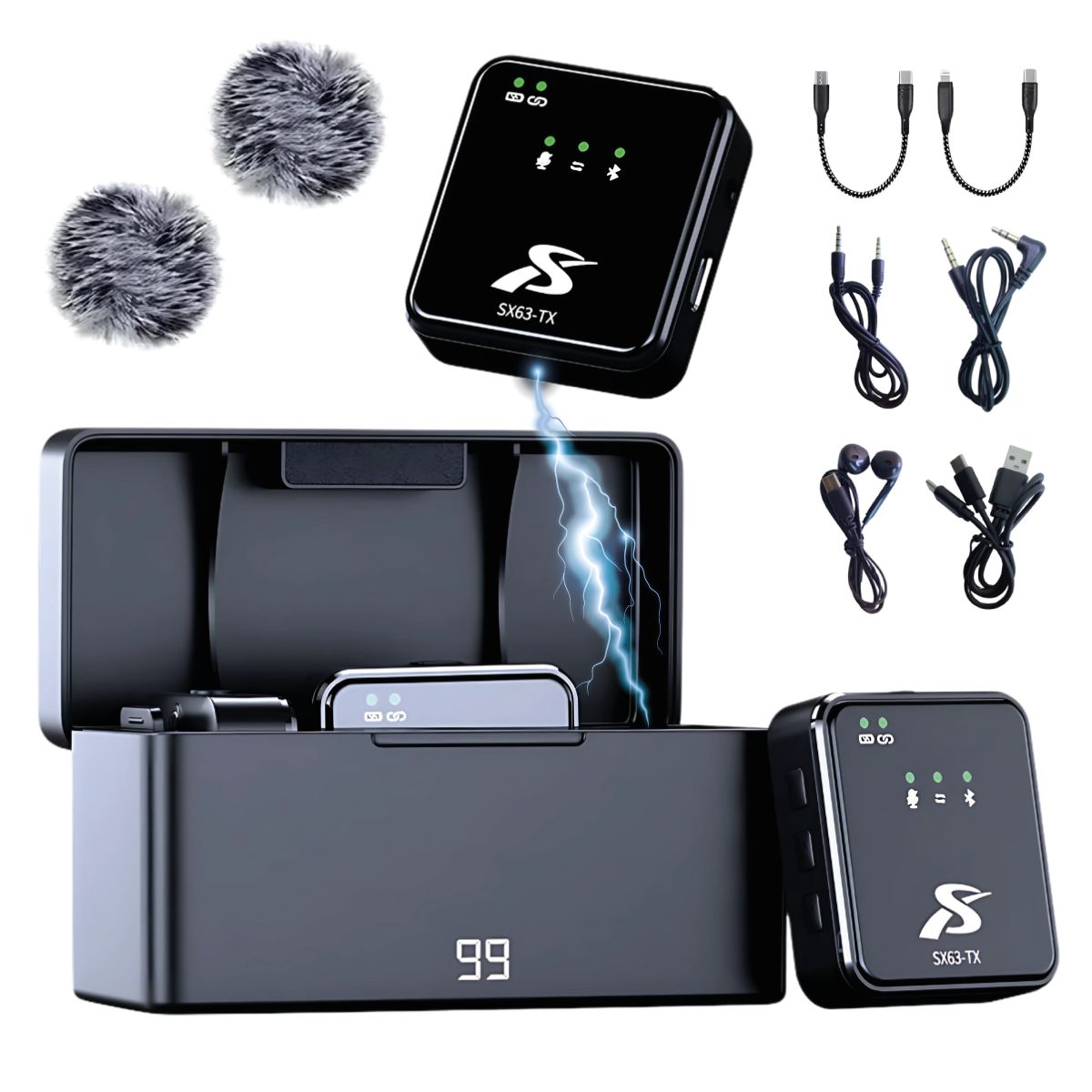 GENERICO - Micrófono Inalámbrico Sx63 Profesional Dual 4en1 con estuche de carga