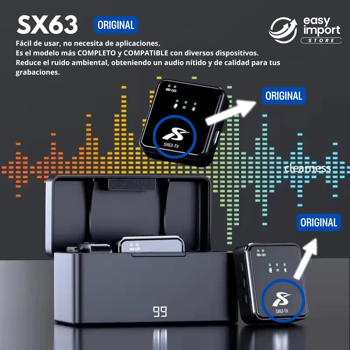 GENERICO - Micrófono Inalámbrico Sx63 Profesional Dual 4en1 con estuche de carga