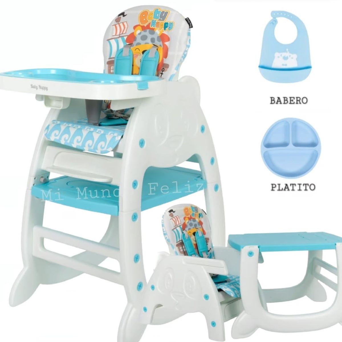 BABY HAPPY - Silla de Comer con Mesa Recreativa con Babero y Plato CL