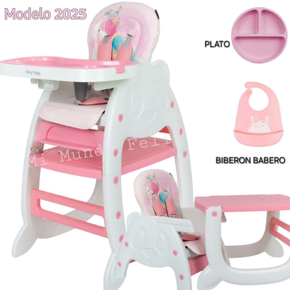 BABY HAPPY - Silla de Comer con Mesa Recreativa con Babero y Plato