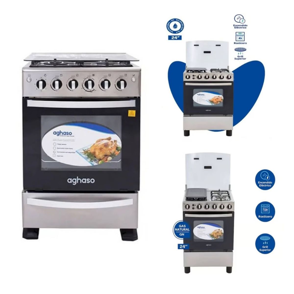 AGHASO - COCINA AGHASO 4 HORNILLAS CON DORADOR Y ROSTICERO COC-AGH01