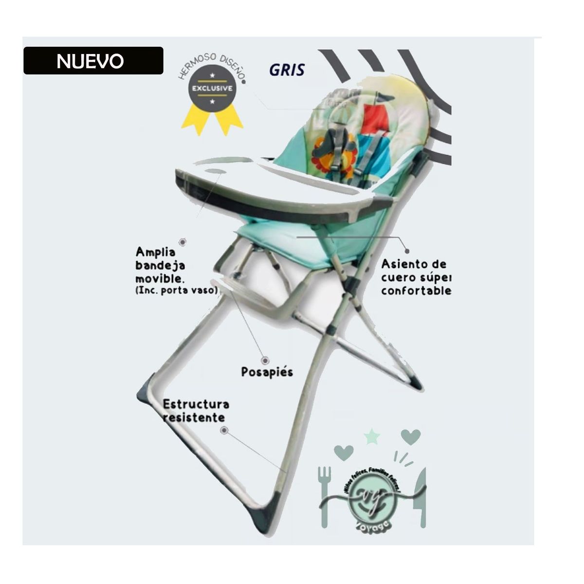 VOYAGE - Silla de Comer Voyage con 5 Puntos de Arnés Gris