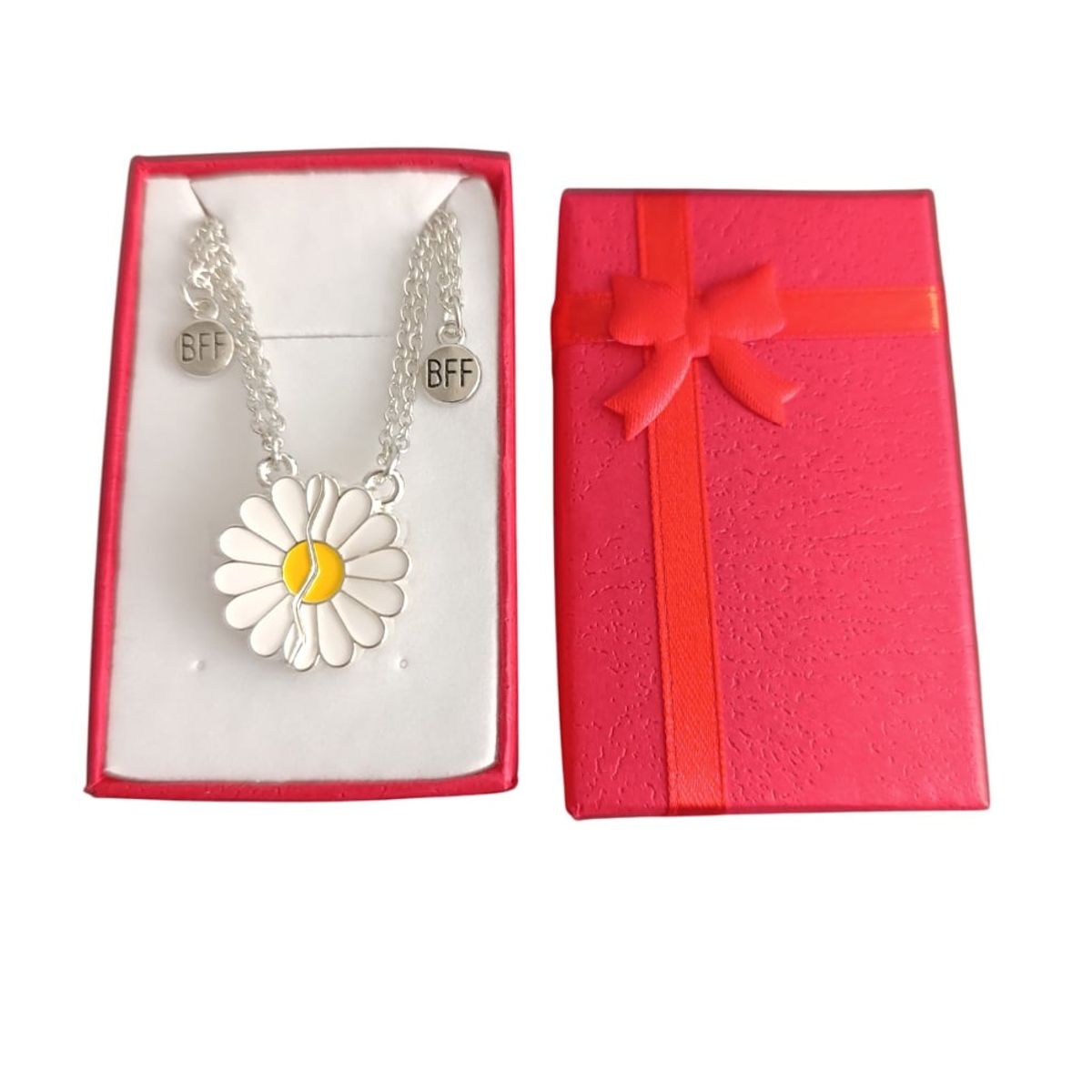 GENERICO - Collar doble flor con imán mejores amigas plateado San Valentín