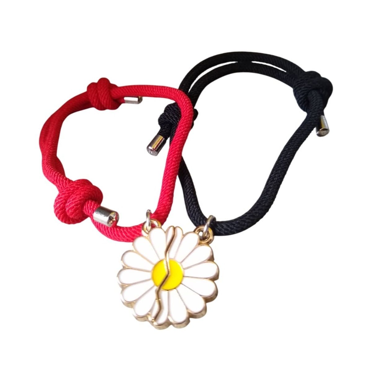 GENERICO - Set x 2 pulseras flor con imán mejores amigas dorado San Valentín