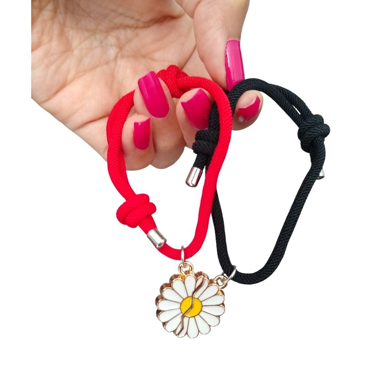 GENERICO - Set x 2 pulseras flor con imán mejores amigas dorado San Valentín