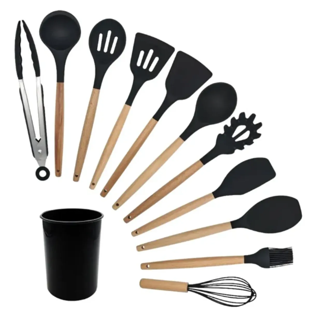 GENERICO - Set de Cucharones Utensilios de Silicona y Madera para Cocina  ROSADO