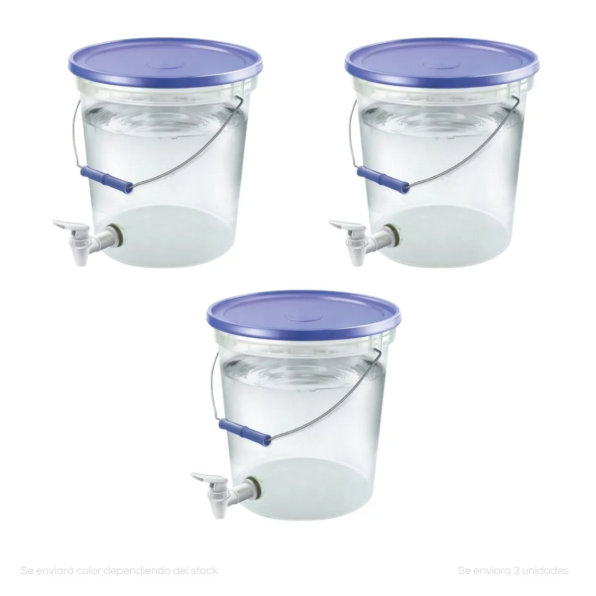 POLINPLAST - Set de 3 Baldes Transparentes con Caño 10L Tapa Color