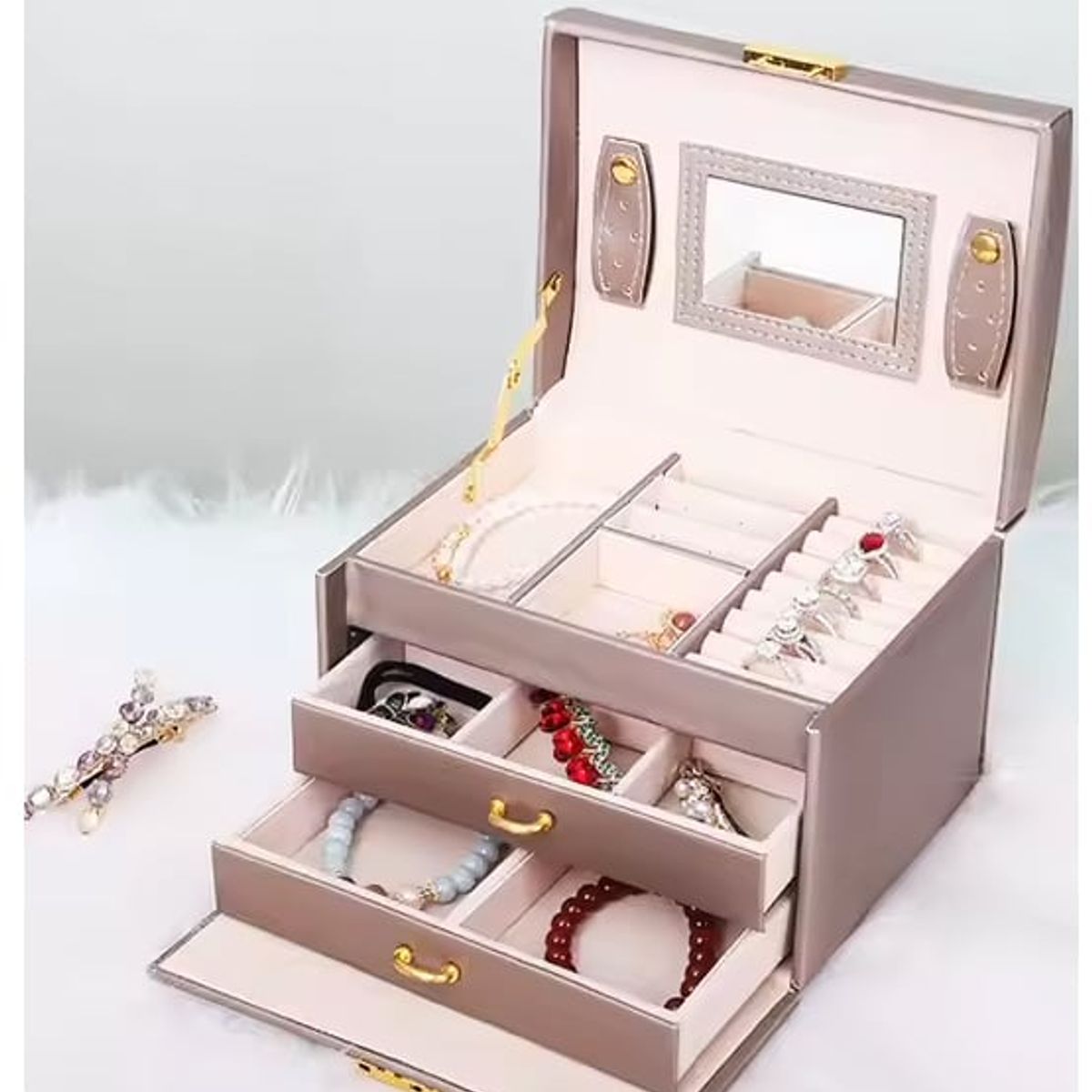 GENERICO - Joyero Organizador Grande De Pu Color Dorado