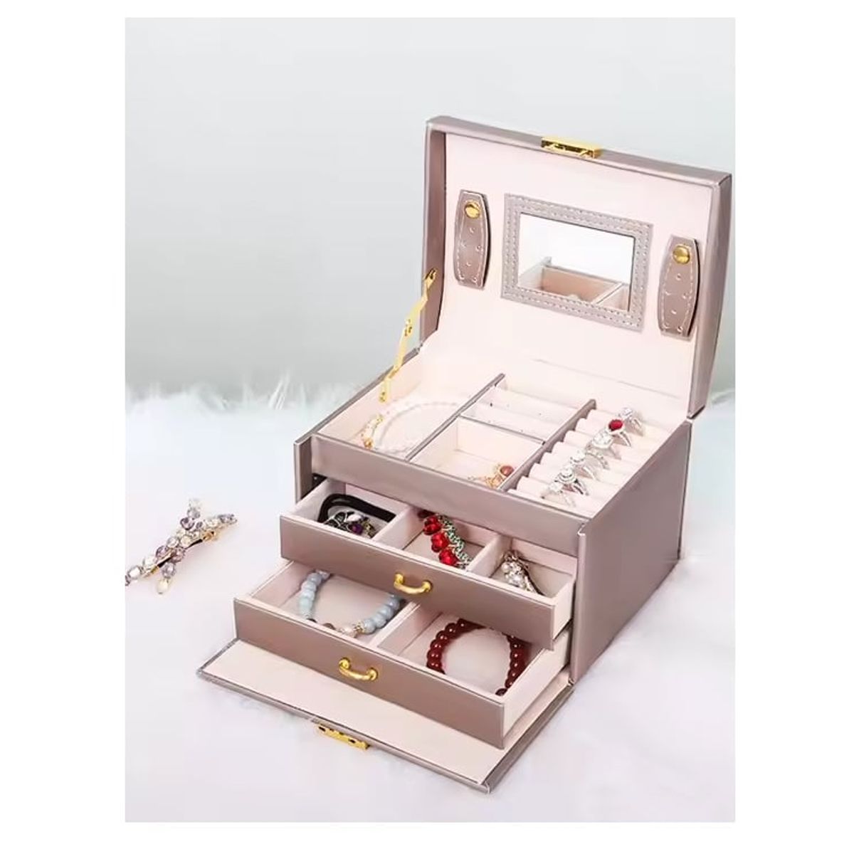 GENERICO - Joyero Organizador Grande De Pu Color Dorado