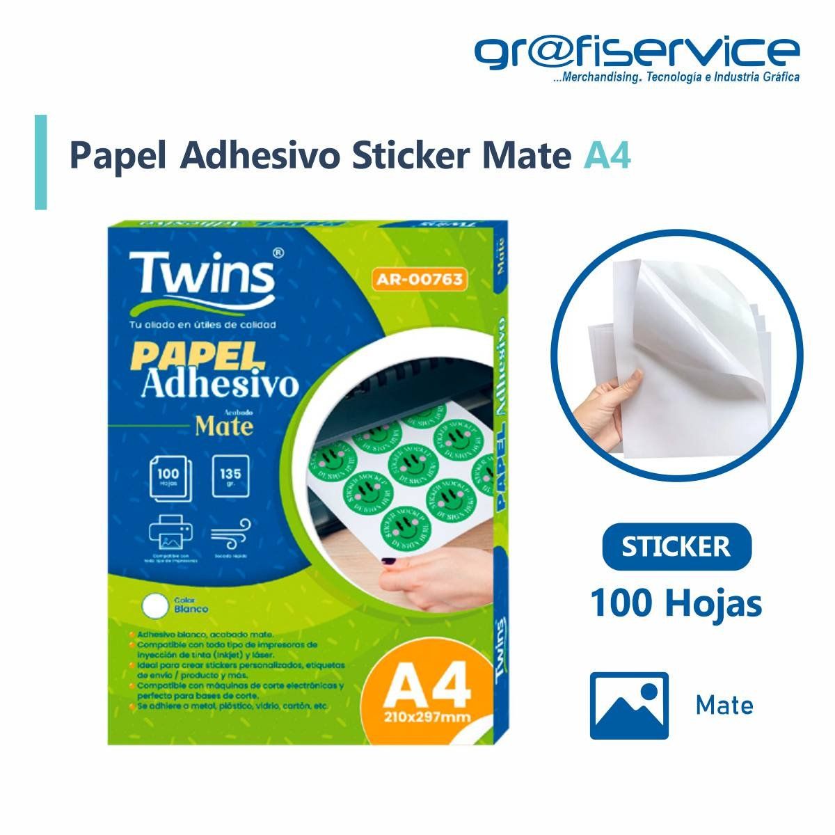 GENERICO - Papel Etiqueta Mate A4 Twins 100h 135g