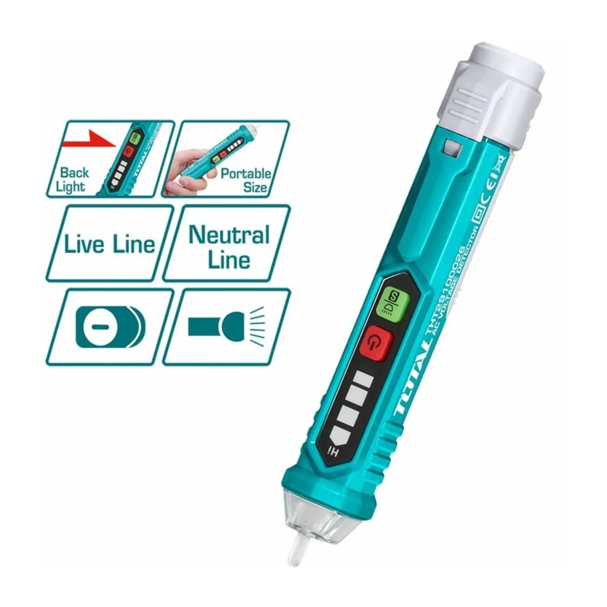 TOTAL TOOLS - DETECTOR DE VOLTAJE 12-1000V TOTAL SIN CONTACTO CORRIENTE TURQUESA