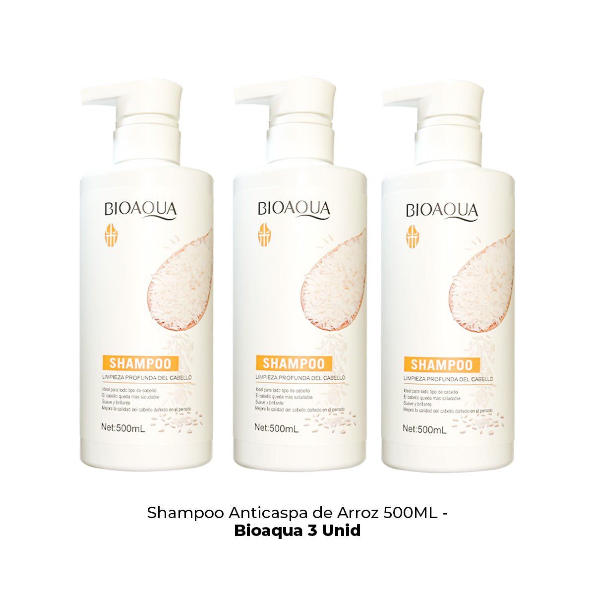 BIOAQUA - Shampoo Anticaspa de Arroz 500ml - Bioaqua 3 und