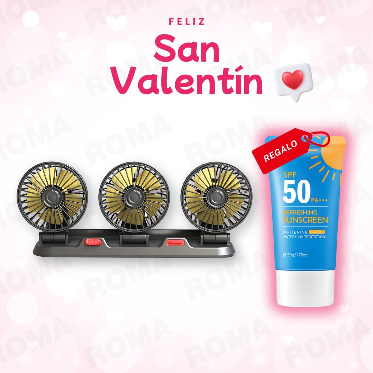 GENERICO - PACK SAN VALENTIN VENTILADOR TRIPLE PARA  AUTO 24V