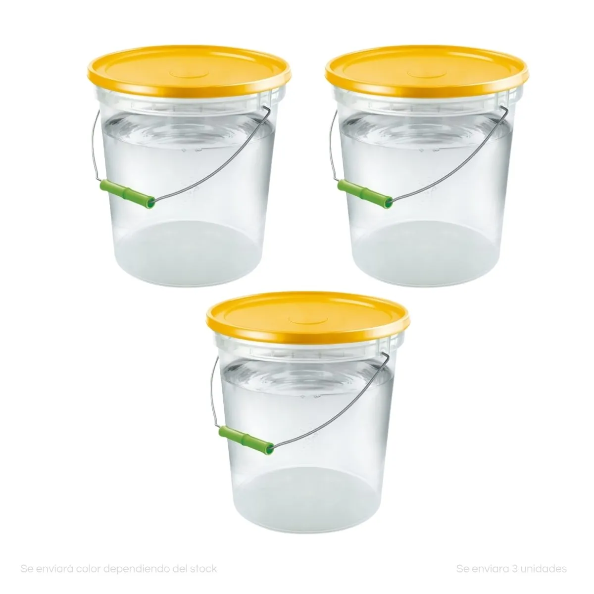POLINPLAST - Set de 3 Baldes Transparentes 10L con Tapa de Color