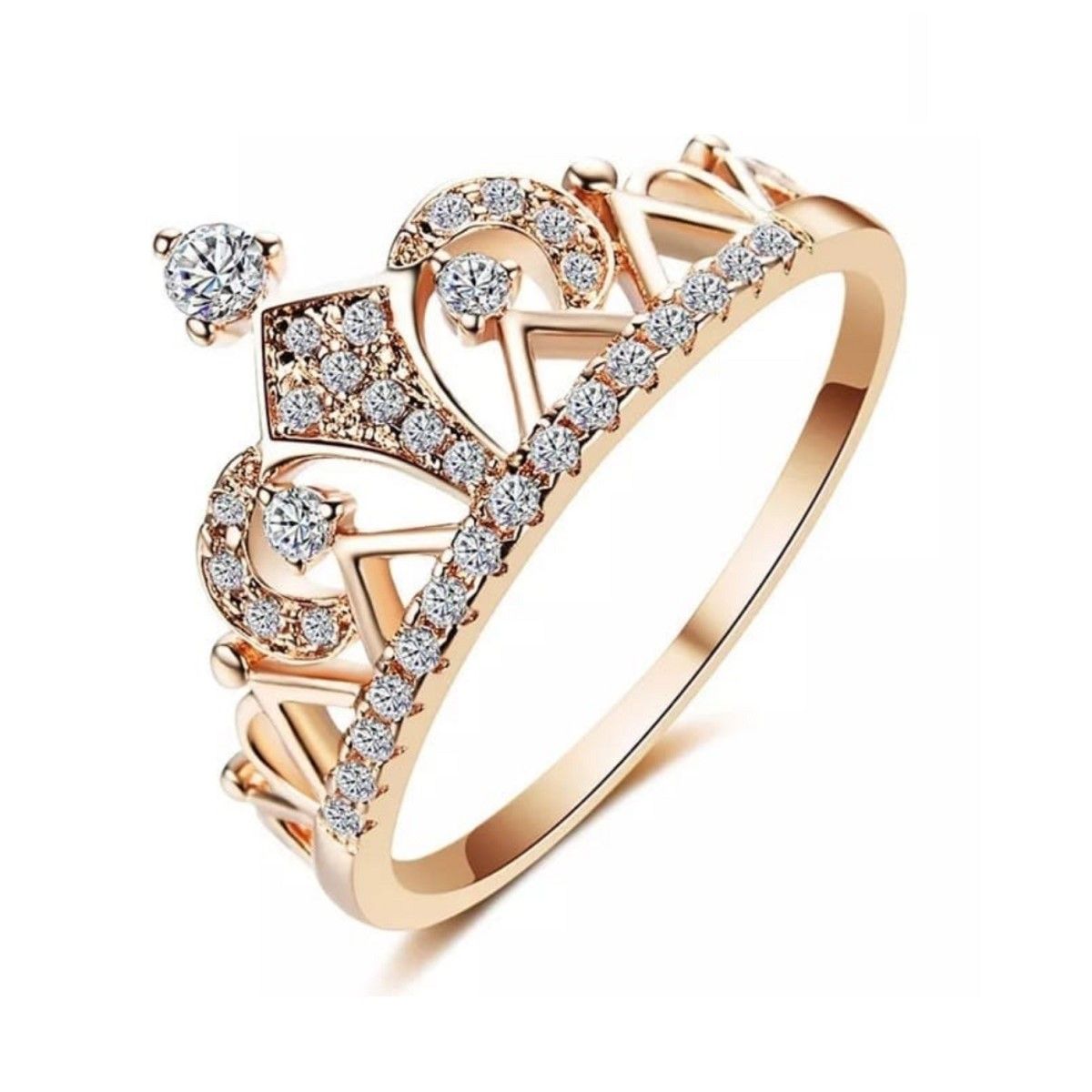 GENERICO - Anillo de Compromiso Corona Bañado 18K Novia San Valentin Genieka