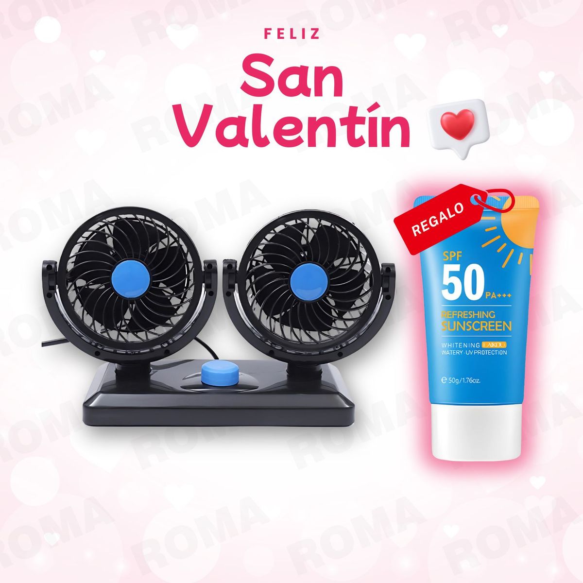 GENERICO - PACK SAN VALENTIN VENTILADOR DOBLE PARA AUTO 12V 360°