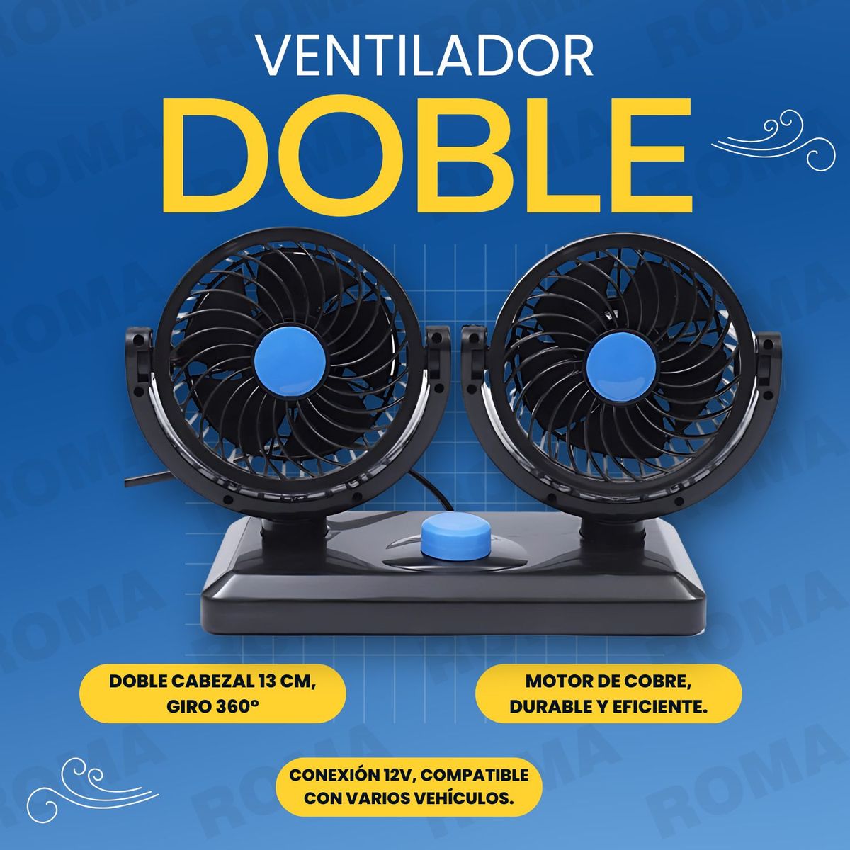 GENERICO - PACK SAN VALENTIN VENTILADOR DOBLE PARA AUTO 12V 360°