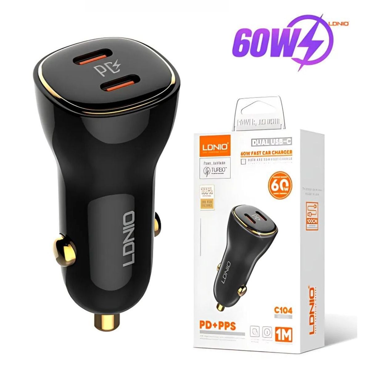 GENERICO - Cargador para Auto LDNIO C104 60W Doble USB-C