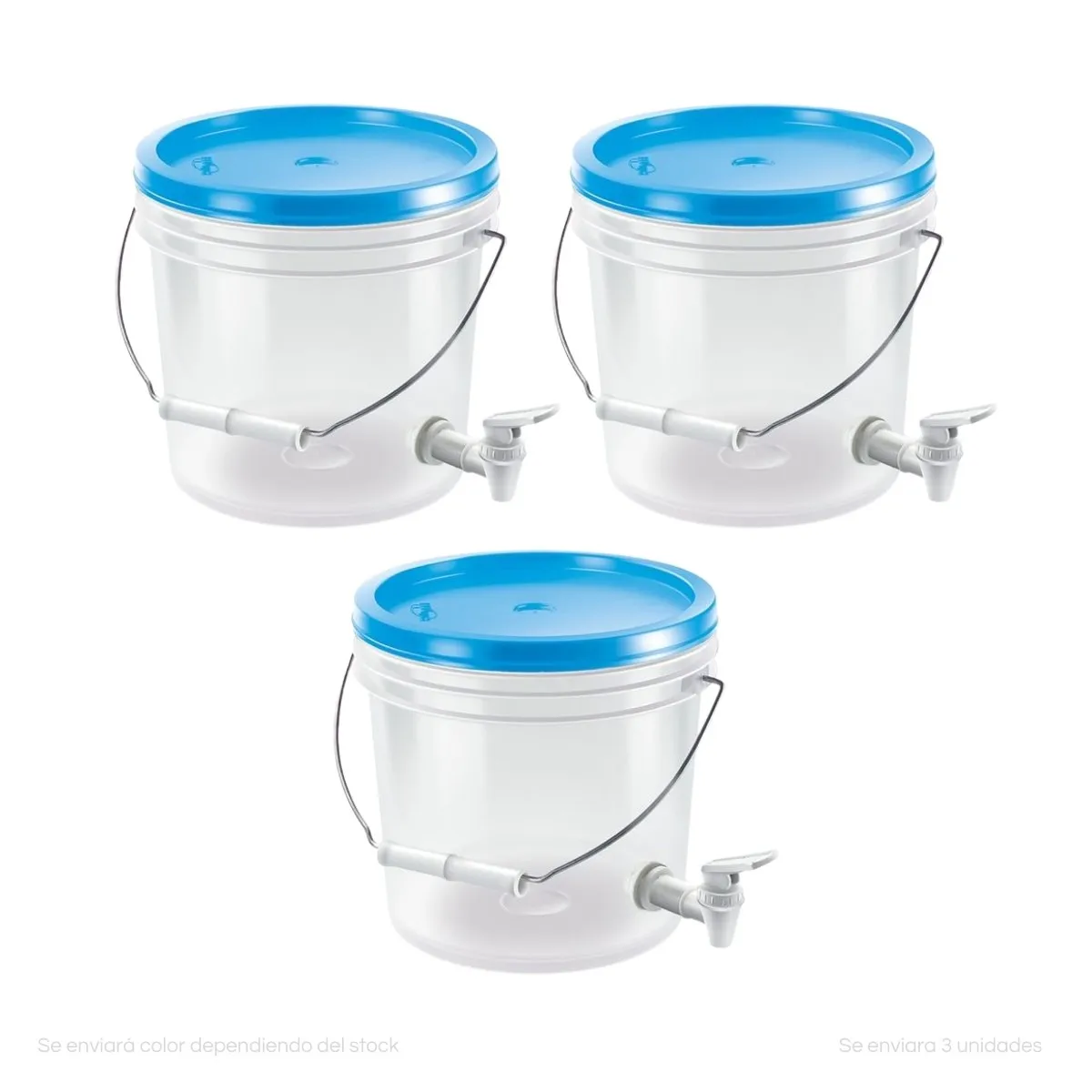 POLINPLAST - Set de 3 Baldes Transparentes 4L con Caño y Tapa de Color