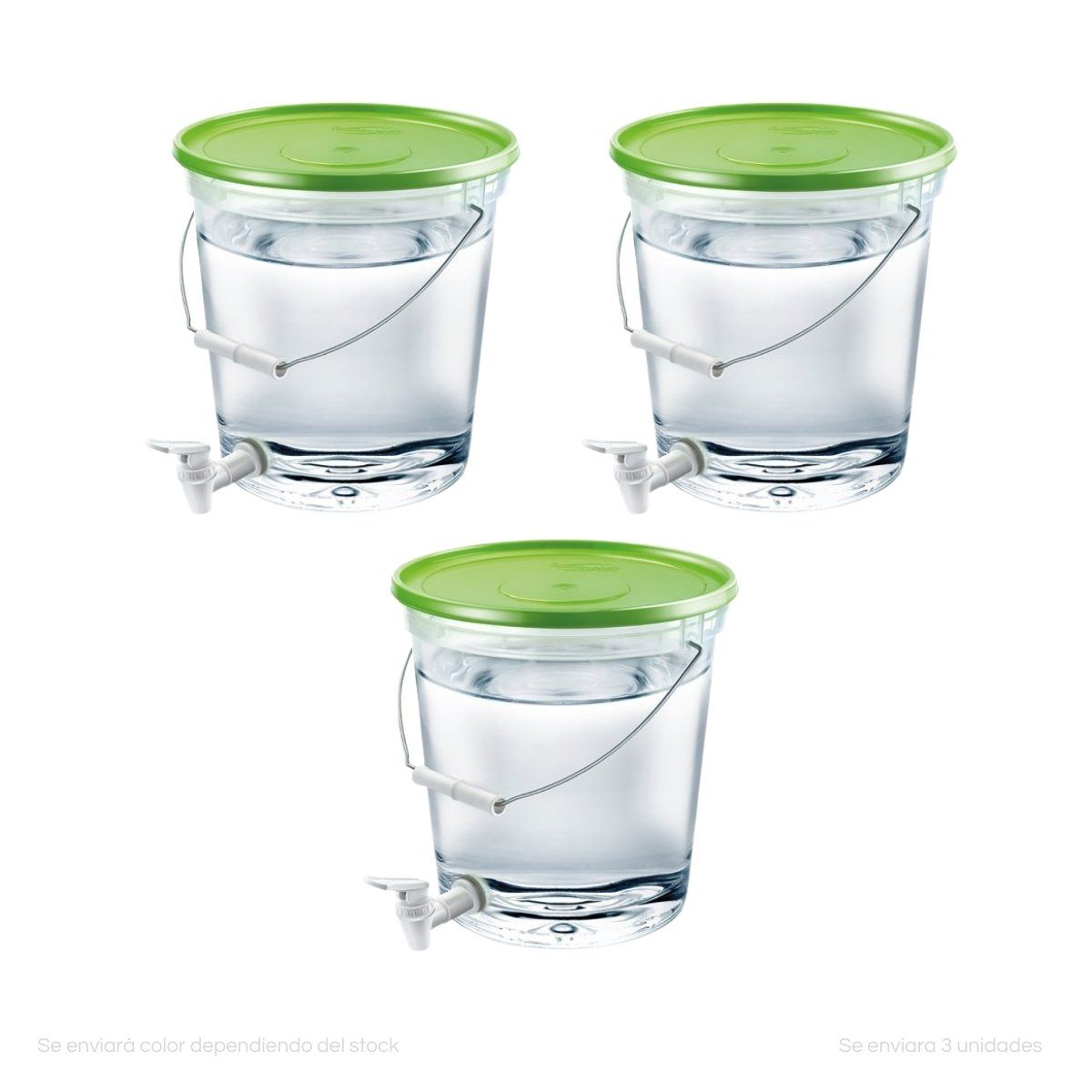 POLINPLAST - Set de 3 Baldes Transparentes 8L con Caño y Tapa de Color