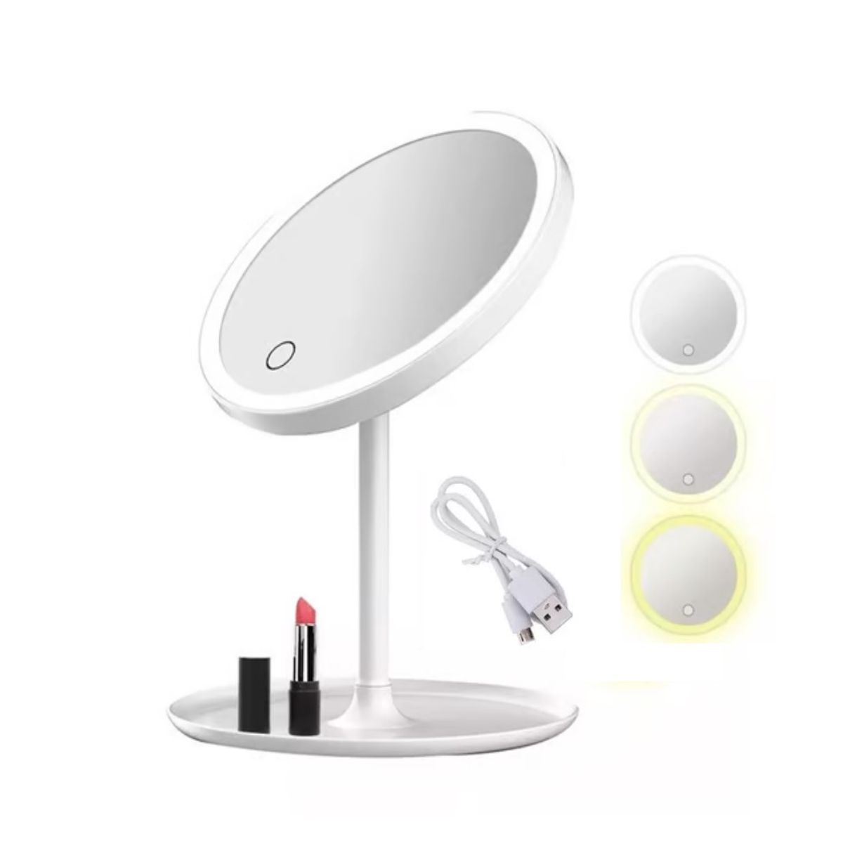 GENERICO - Espejo de Maquillaje Tactil Recargable con 3 tonos de luz
